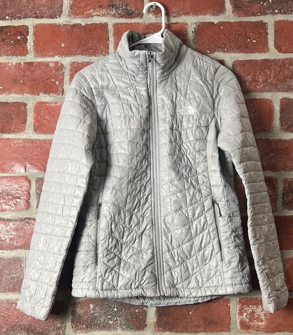 North Face ThermoBall Jacket Full Zip Gray Silver Quilted Womens Size Small